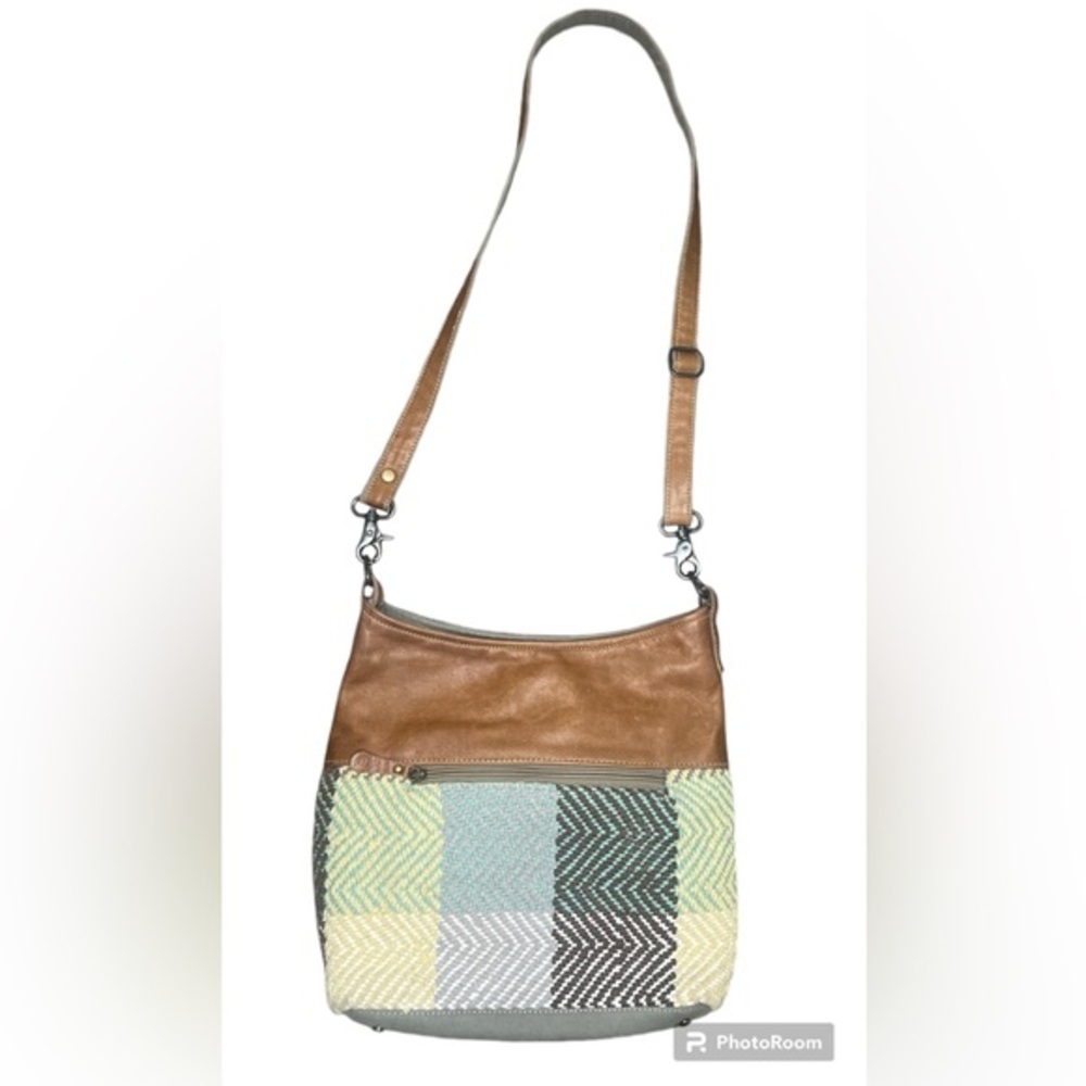 Myra Bag Tri n' Zig Upcycled Canvas &‎ Leather Shoulder Bag